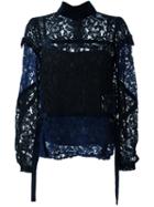 Sacai Lace Panelled Blouse, Women's, Size: 3, Blue, Cupro/rayon/cotton/nylon