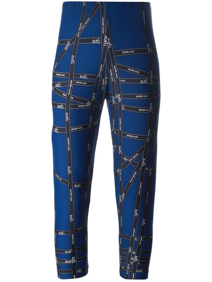 Hermès Vintage Logo Ribbon Print Leggings - Blue