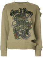 Tiger In The Rain Distressed Printed Sweatshirt - Green