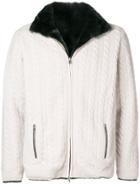 N.peal Fur Lined Cable Cardigan - Grey