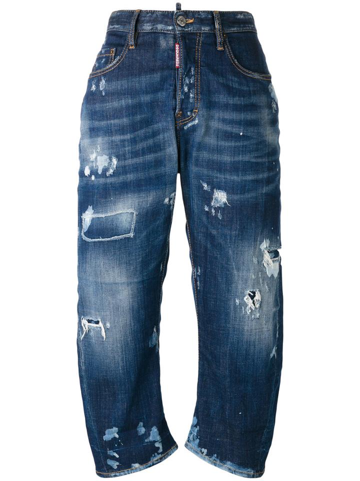 Dsquared2 Cropped Distressed Jeans, Women's, Size: 40, Blue, Cotton/spandex/elastane