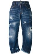 Dsquared2 Cropped Distressed Jeans, Women's, Size: 40, Blue, Cotton/spandex/elastane