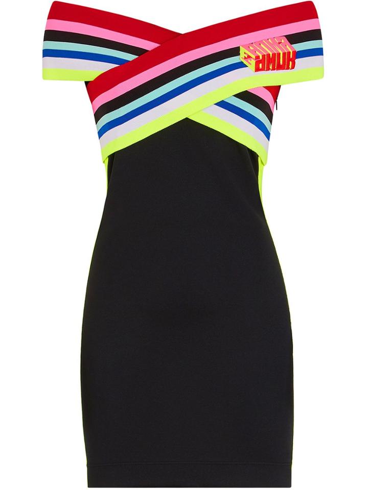 Fendi Striped Criss-crossed Neck Dress - Black