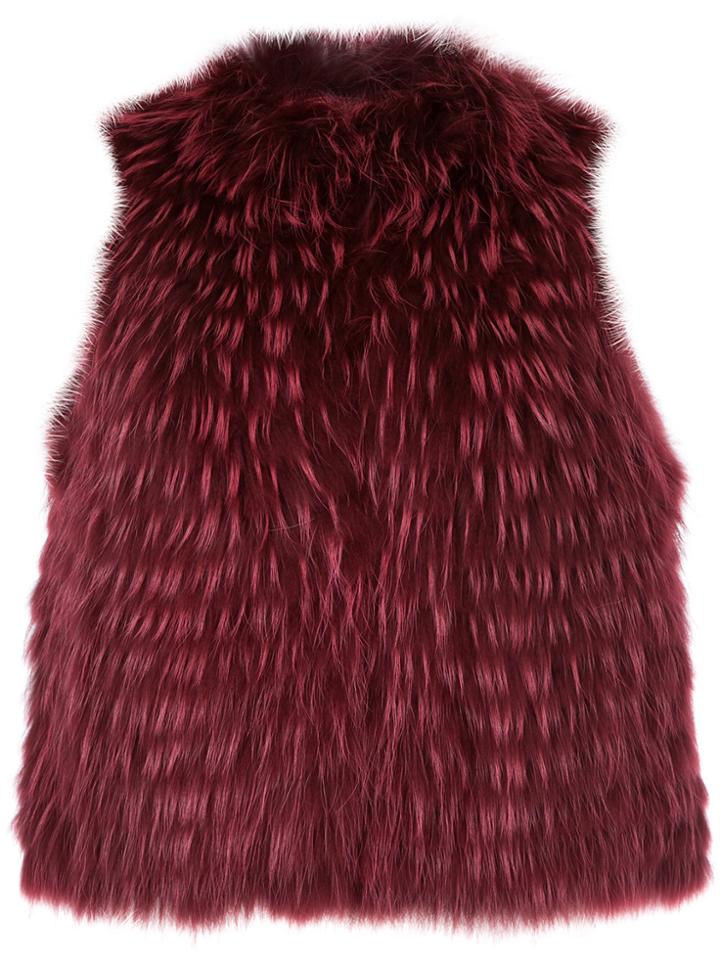Yves Salomon Marmot Fur Sleeveless Jacket - Red