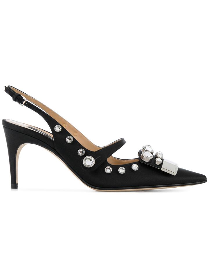 Sergio Rossi Crystal Embellished Slingback Pumps - Black