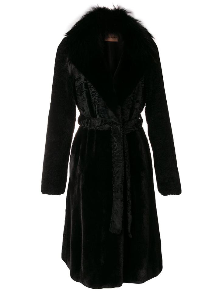 Yves Salomon Belted Fur Coat - Black