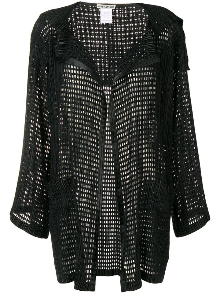 Issey Miyake Vintage Pleated Lattice Cardigan - Black