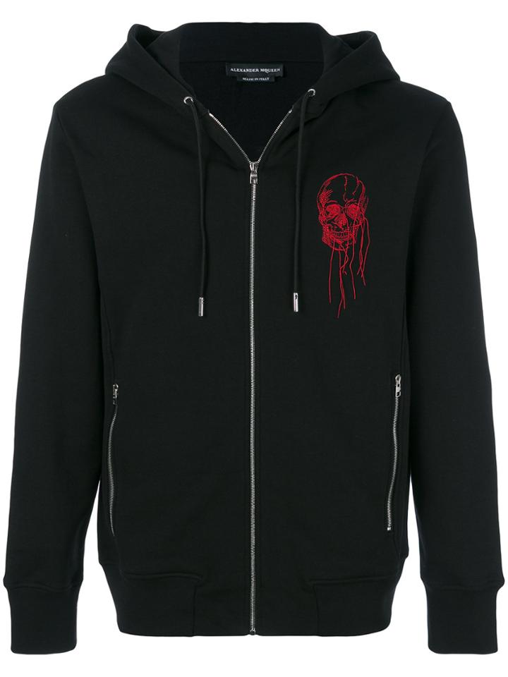 Alexander Mcqueen Skull Embroidered Hoodie - Black