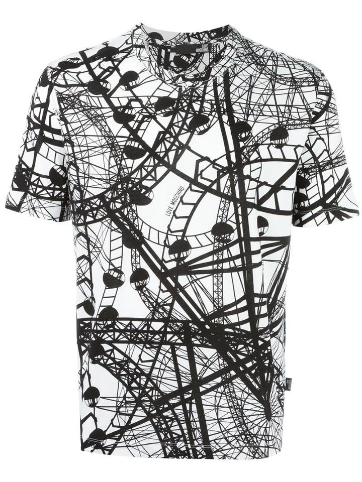 Love Moschino Rollercoaster Print T-shirt, Men's, Size: Large, White, Cotton