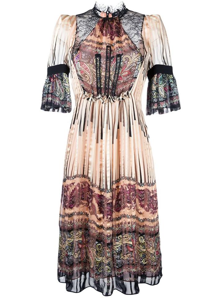 Etro Panelled Bell Sleeve Dress, Women's, Size: 46, Black, Silk/polyester/viscose/silk