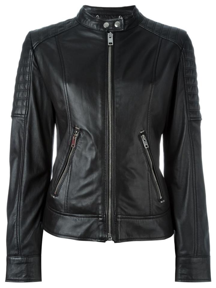 Diesel Panelled Zipped Up Jacket, Women's, Size: Xs, Black, Sheep Skin/shearling/polyester