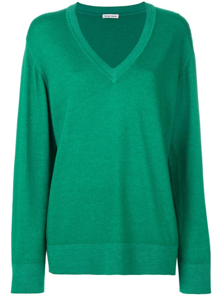 Tomas Maier Merino V-neck Sweater - Green