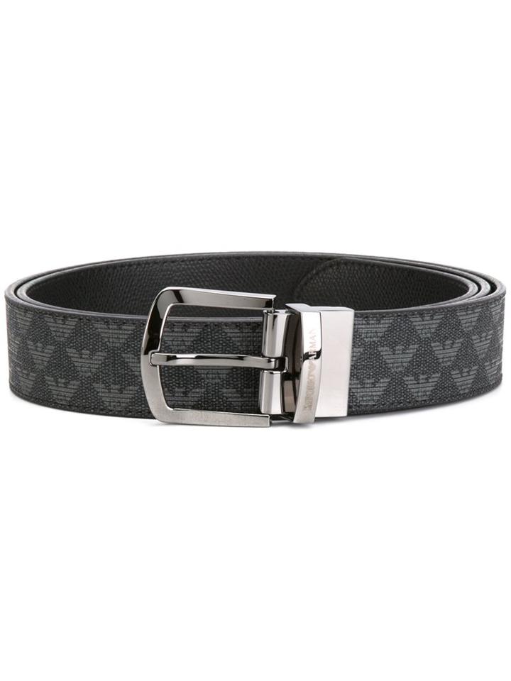 Emporio Armani Logo Patterned Belt, Men's, Grey, Pvc