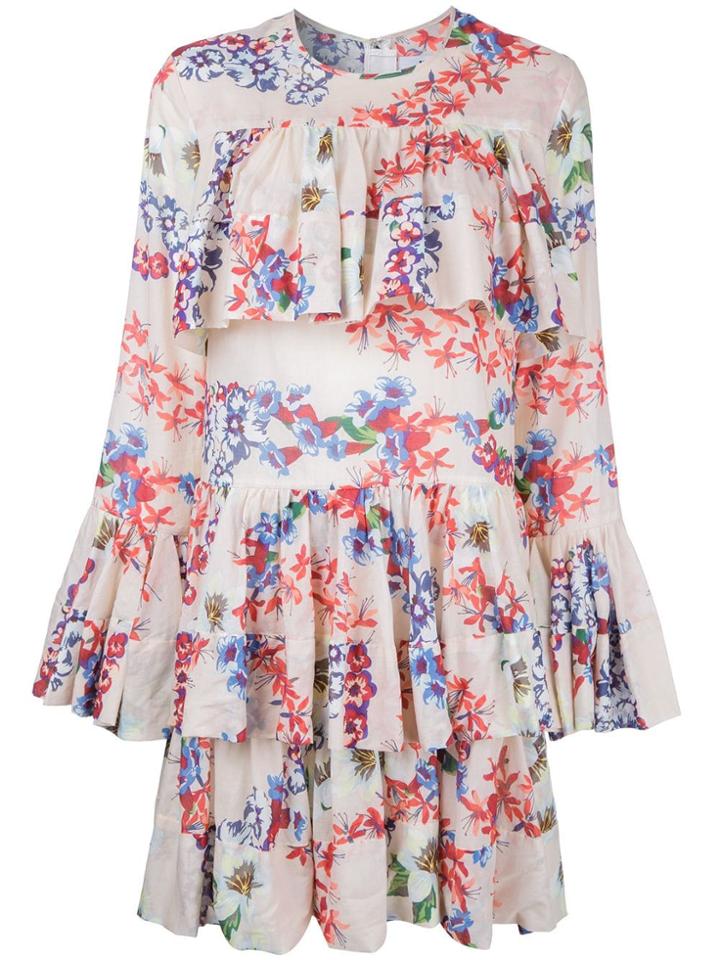 Msgm Ruffled Floral Print Dress - Pink & Purple