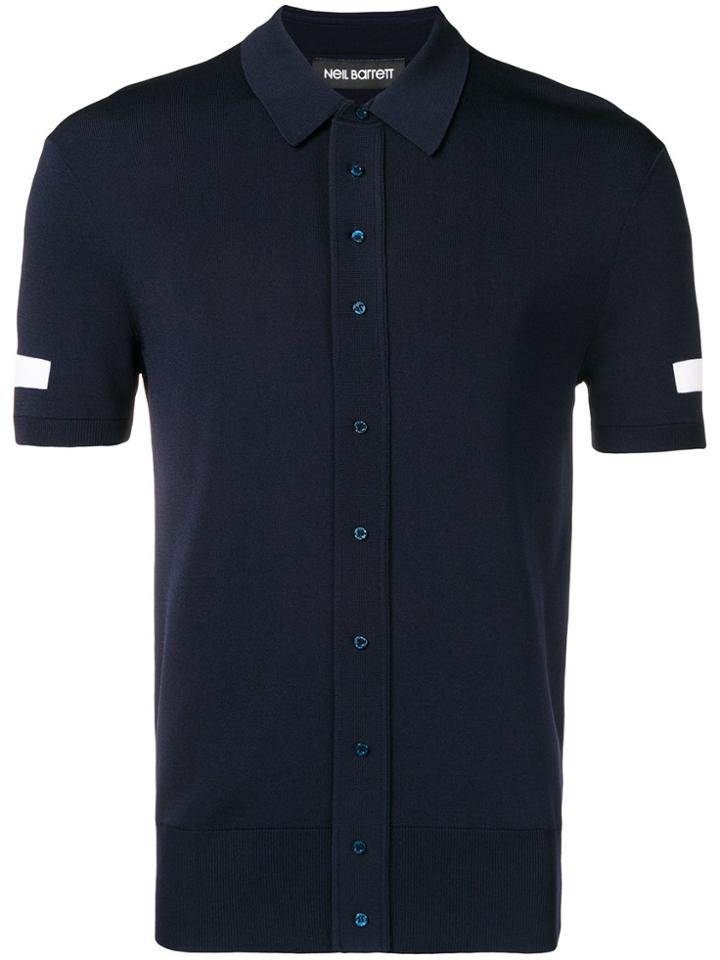 Neil Barrett Stripe Sleeve Polo Shirt - Blue