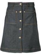 Carven - Button Front Skirt - Women - Cotton/polyester/spandex/elastane - 38, Blue, Cotton/polyester/spandex/elastane