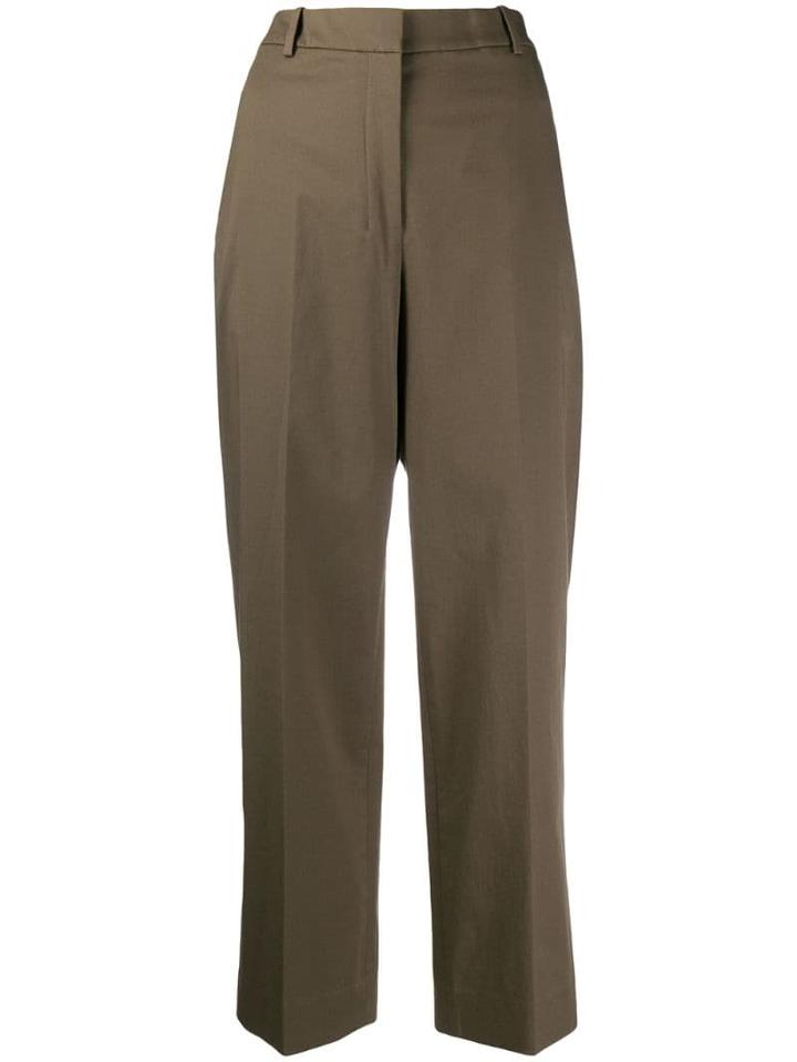 Theory Cropped Wide Leg Trousers - Green