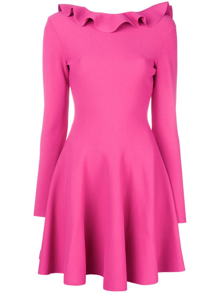 Valentino Ruffle Neck Short Dress - Pink & Purple