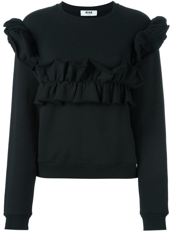 Msgm Ruffle Detail Sweatshirt, Women's, Size: Large, Black, Cotton