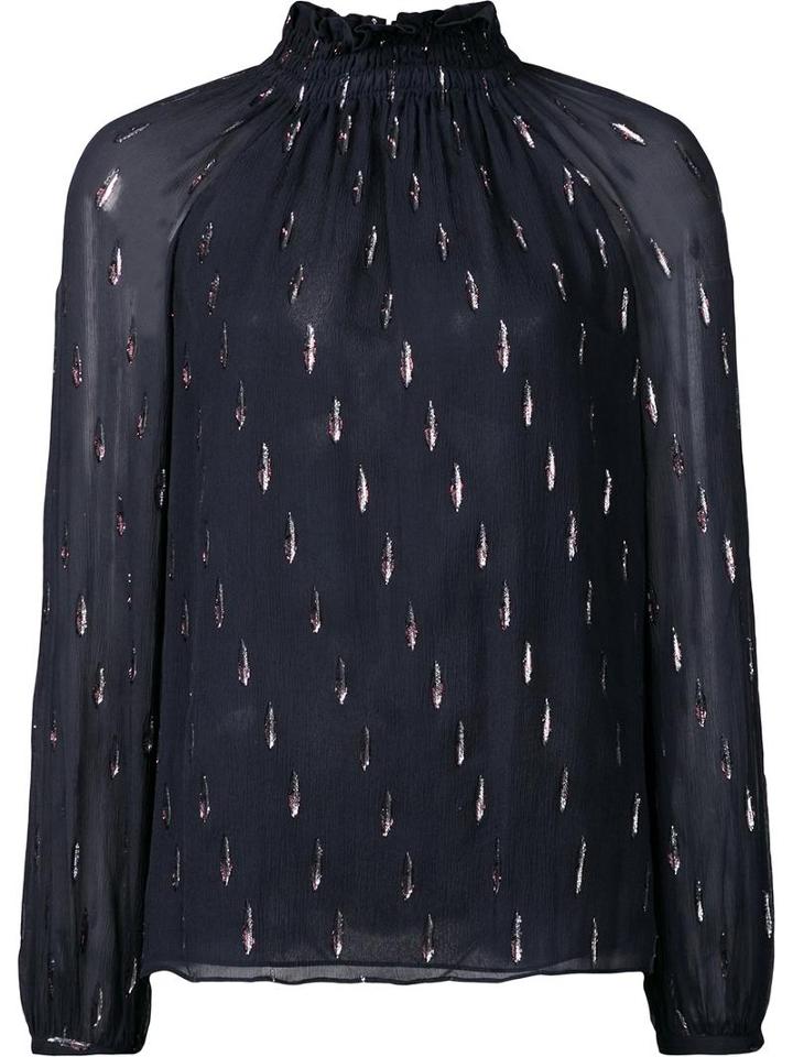Rebecca Taylor High Neck Sheer Blouse, Women's, Size: 4, Blue, Acetate/silk/metallic Fibre