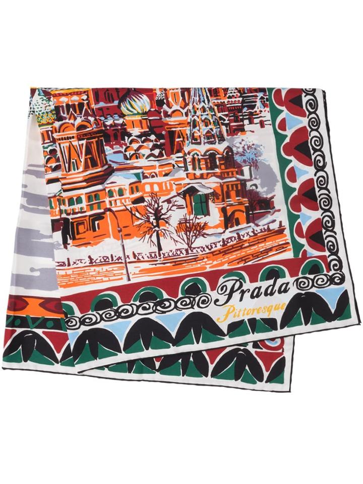 Prada Pittoresque Moscow Printed Foulard - Orange