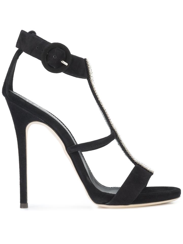 Giuseppe Zanotti Design Rhinestone Embellished T-bar Sandals - Black