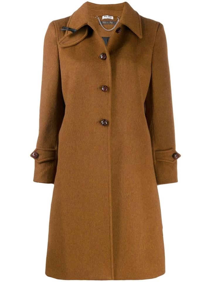 Miu Miu Bow Detail Midi Coat - Brown