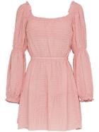 Cult Gaia Malia Smocked Gingham Peasant Dress - Pink & Purple