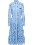 Prada Logo Patch Lace Midi Dress - Blue