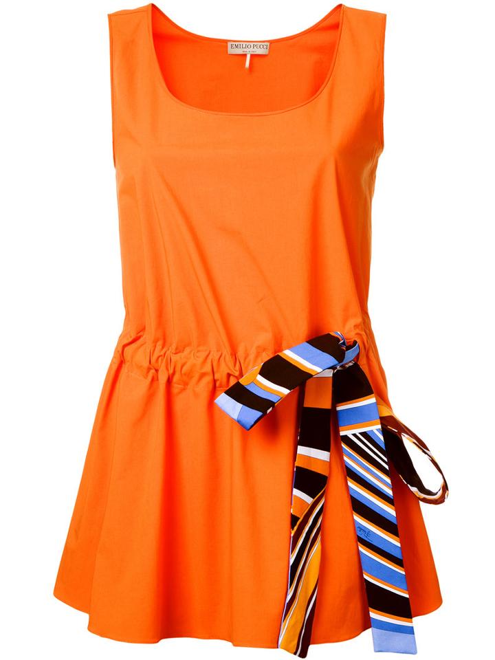 Emilio Pucci Bow Detail Tank Top, Women's, Size: 42, Yellow/orange, Cotton/spandex/elastane
