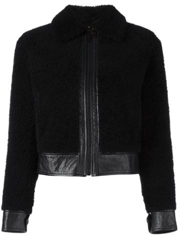 Saint Laurent Cropped Leather Jacket, Women's, Size: 38, Black, Cotton/lamb Skin/sheep Skin/shearling/cupro