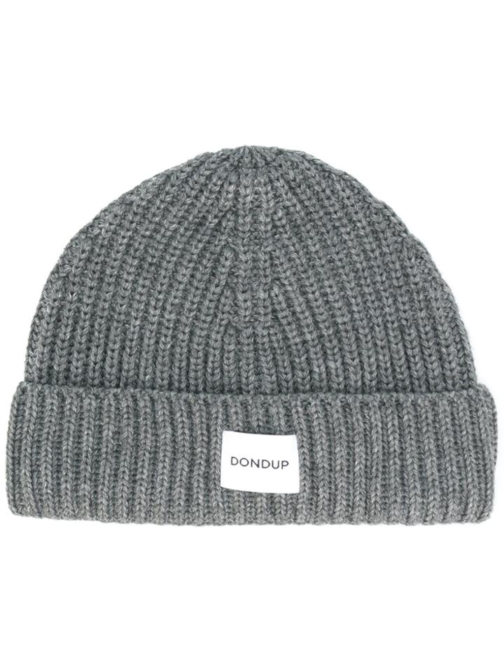 Dondup Logo Patch Knitted Beanie - Grey