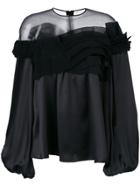 Givenchy Sheer Panel Frill Flared Blouse - Black