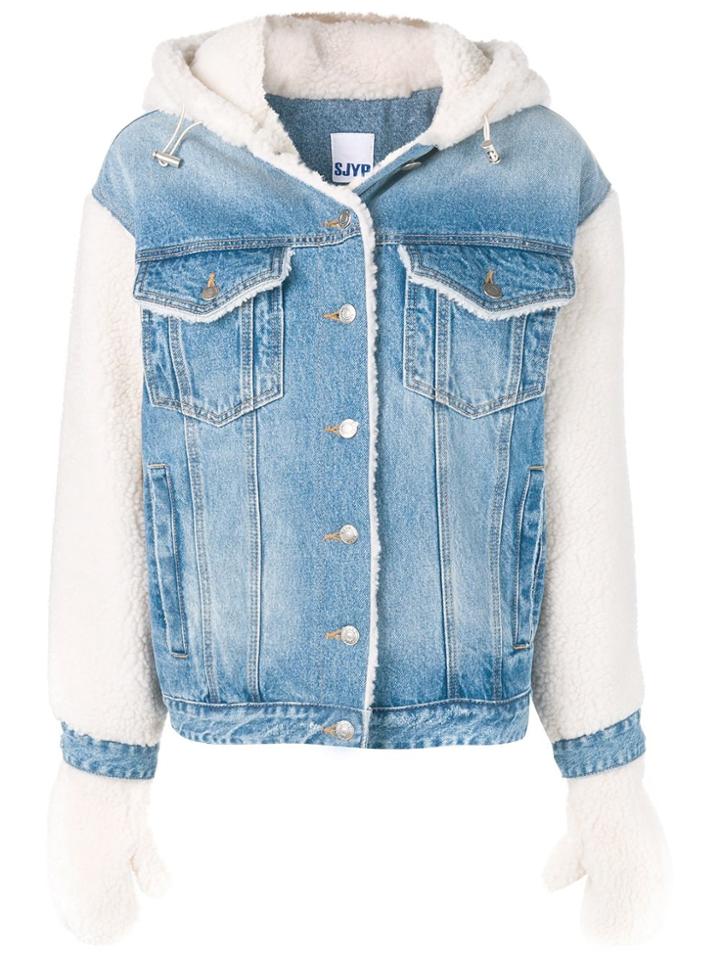 Sjyp Faux Fur Trim Denim Jacket - Blue