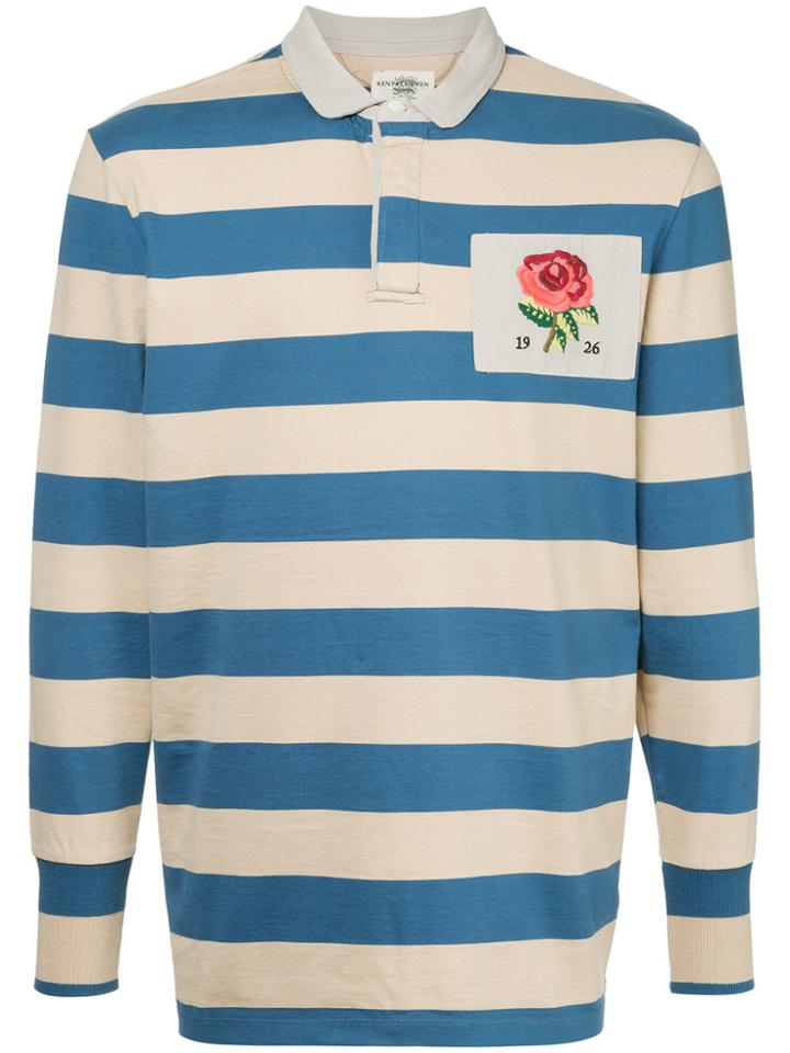 Kent & Curwen Rose Patch Striped Polo Shirt - Blue