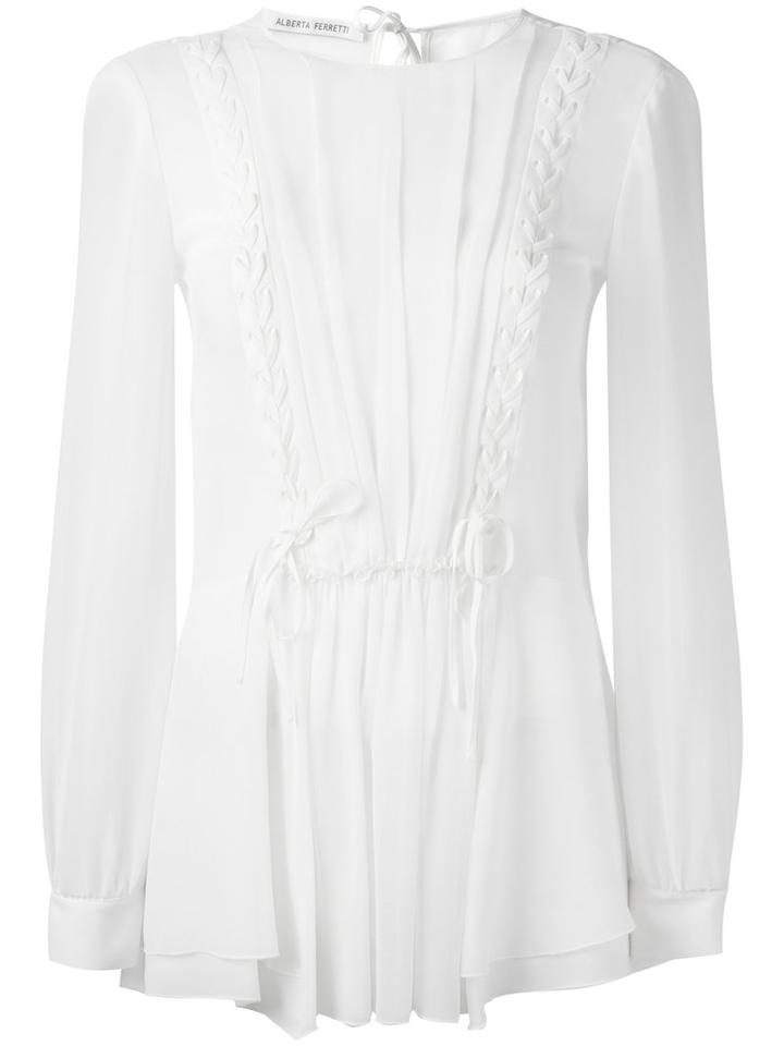 Alberta Ferretti Sheer Ruffle Blouse, Women's, Size: 40, White, Silk