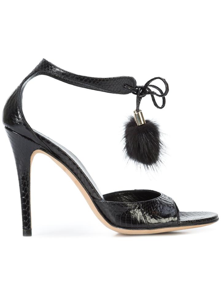 Gucci Vintage Snakeskin Effect Pompom Sandals - Black