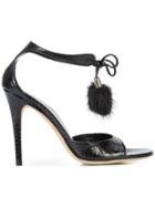 Gucci Vintage Snakeskin Effect Pompom Sandals - Black
