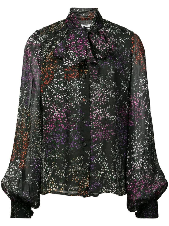 Co Star Print Long-sleeve Blouse - Black