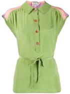 Valentino Vintage 1970's Striped Shoulder Top - Green