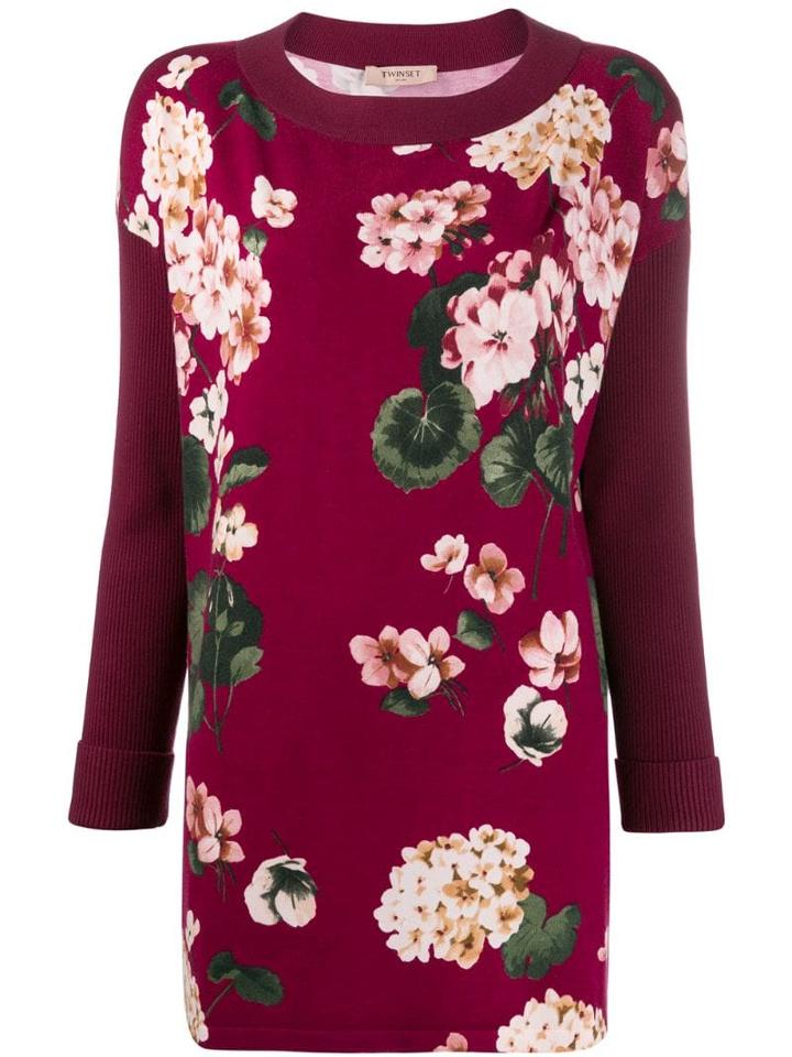 Twin-set Floral Print Long-line Jumper - Pink