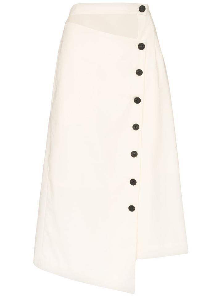 Low Classic Asymmetric Button-down Skirt - White