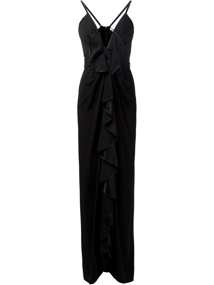 Fleur Du Mal Ruffle Front Evening Gown, Women's, Size: 4, Black, Silk