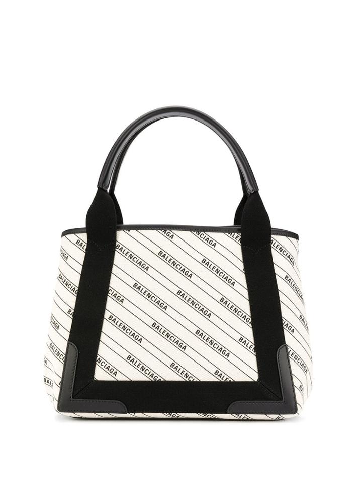 Balenciaga Logo Print Shopping Bag - White