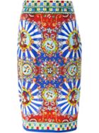 Dolce & Gabbana Carretto Siciliano Print Skirt, Women's, Size: 42, Silk/spandex/elastane