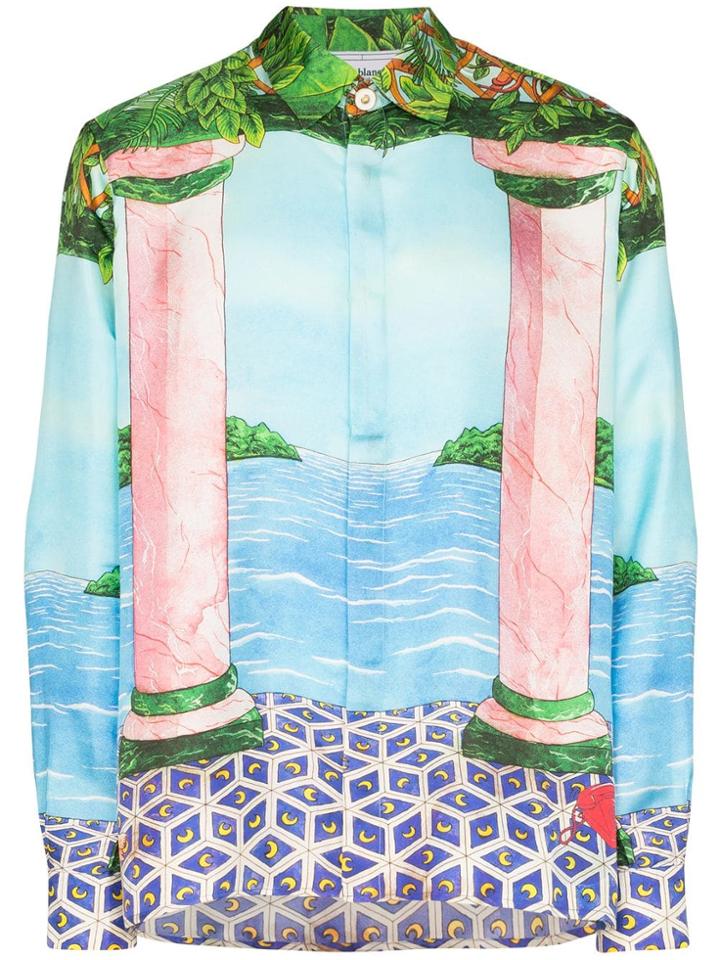 Casablanca Moca Painted Scene Silk Shirt - Blue