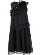 Carven Ruffled Detail Mini Dress, Women's, Size: 36, Black, Polyester/acetate/silk