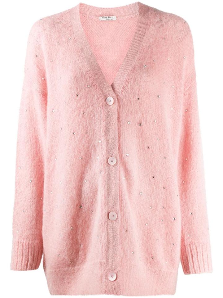 Miu Miu Rhinestone Embellished Cardigan - Pink