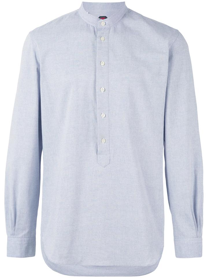 Mp Massimo Piombo - Band Collar Shirt - Men - Cotton/polyester - 42, Blue, Cotton/polyester