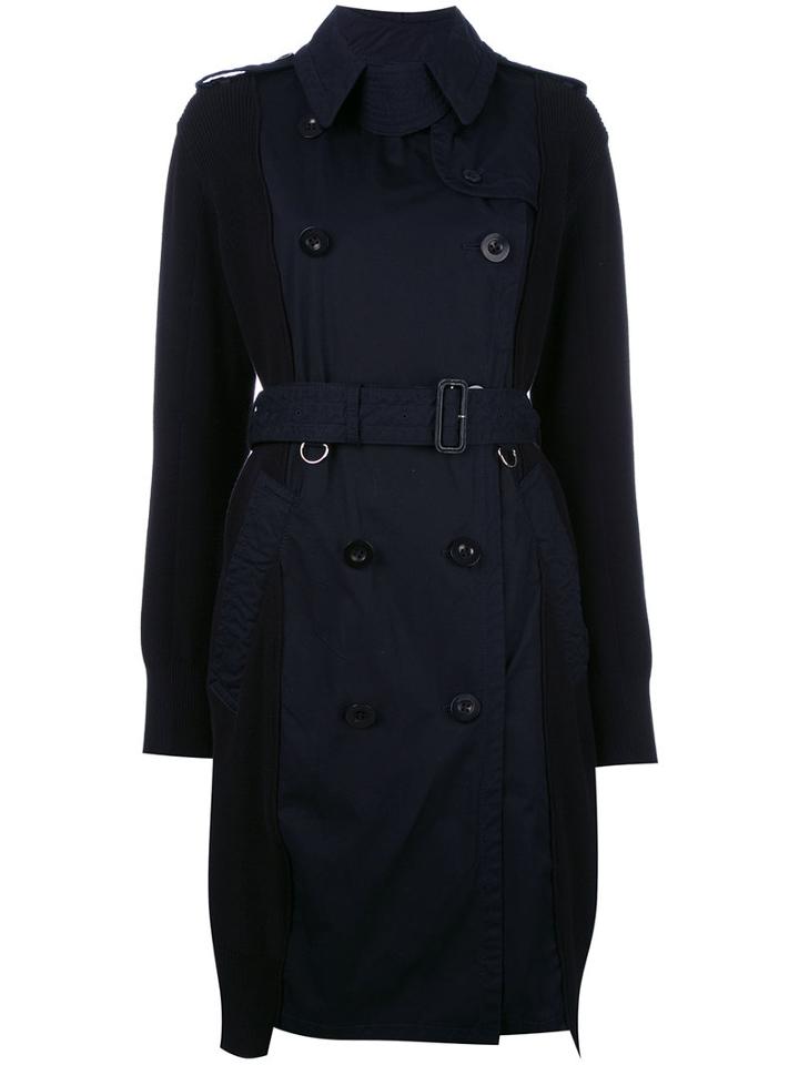 Sacai Belted Trench Coat, Women's, Size: 3, Blue, Cotton